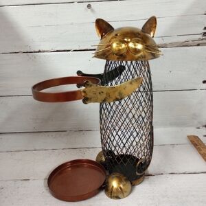 Collectible Metal Kitty Cat Wine Bottle Holder Cork Storage Vino Cage.